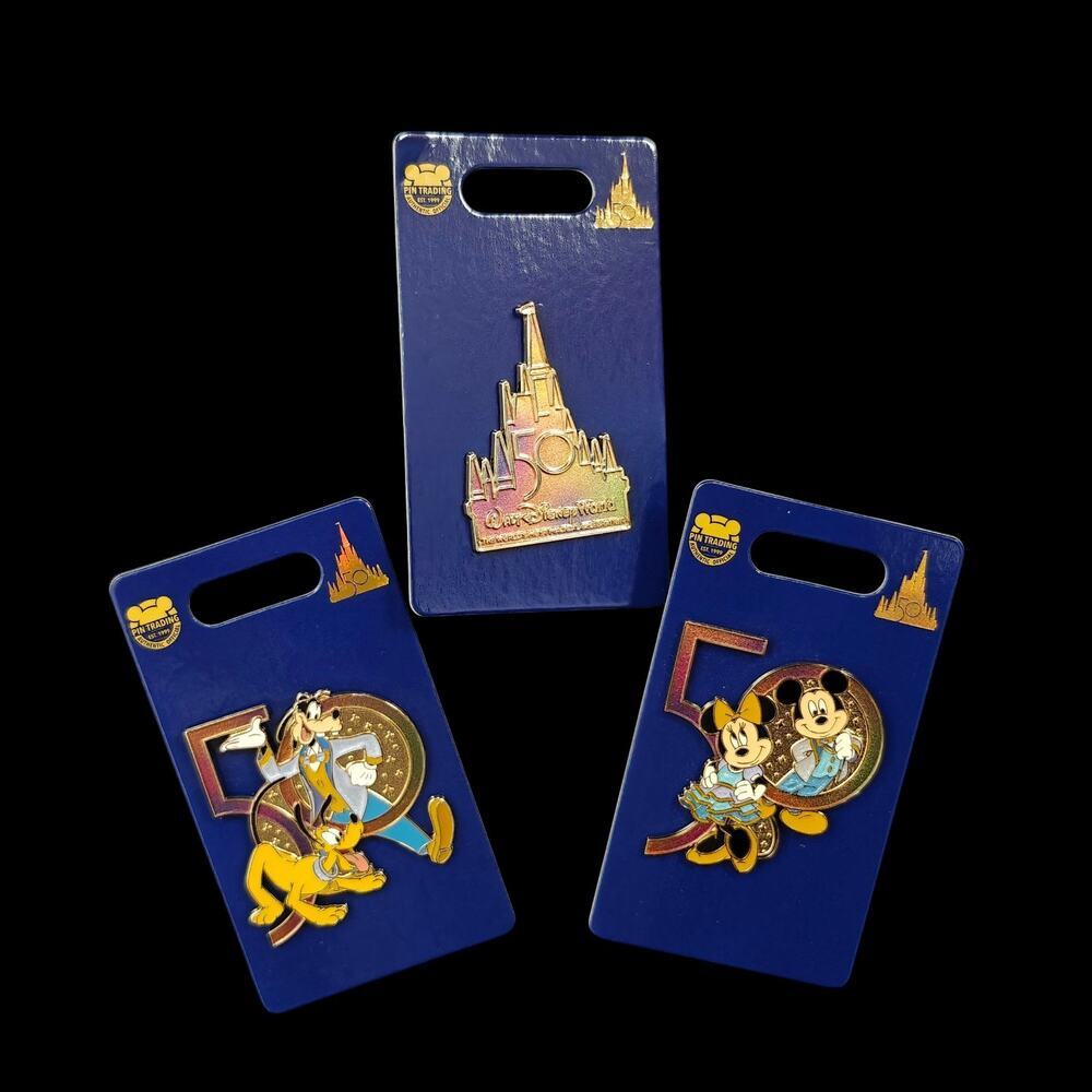 Walt Disney World 50th Anniversary Celebration 3 Pins Castle Mickey Goofy New